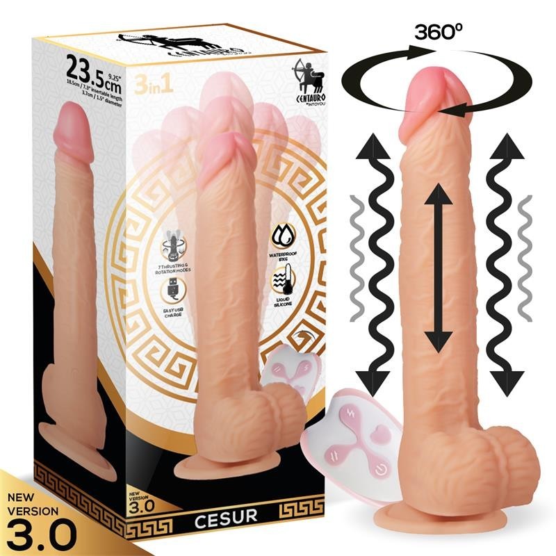Cesur 3.0 Dildo Realista Vibración, Movimiento Ondulante, 360 y Telescópico Control Remoto USB